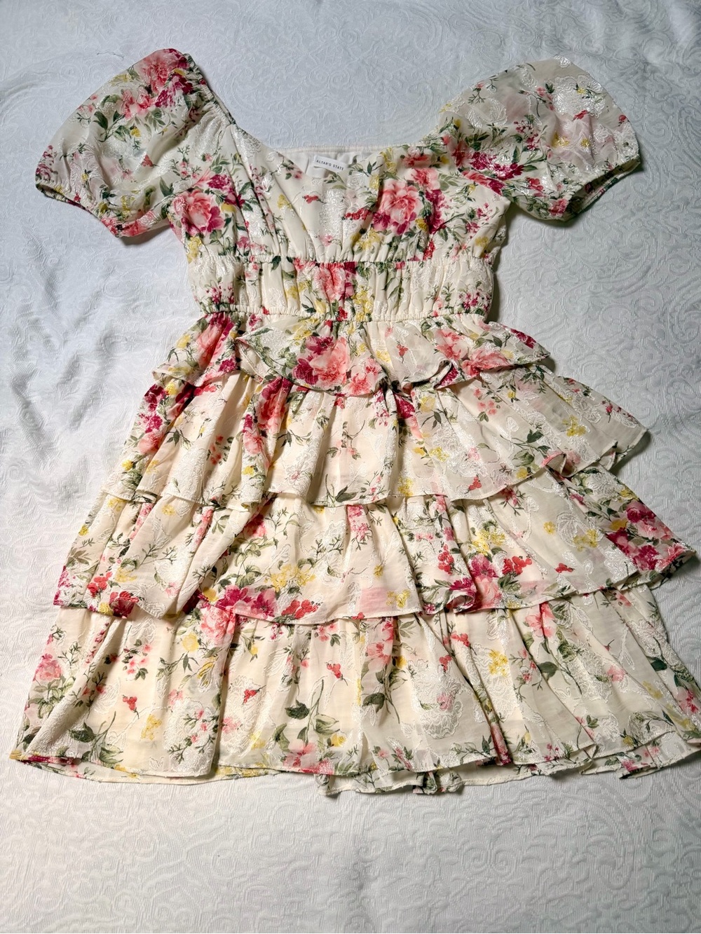 Altar'd State Cream Floral Tiered Dress